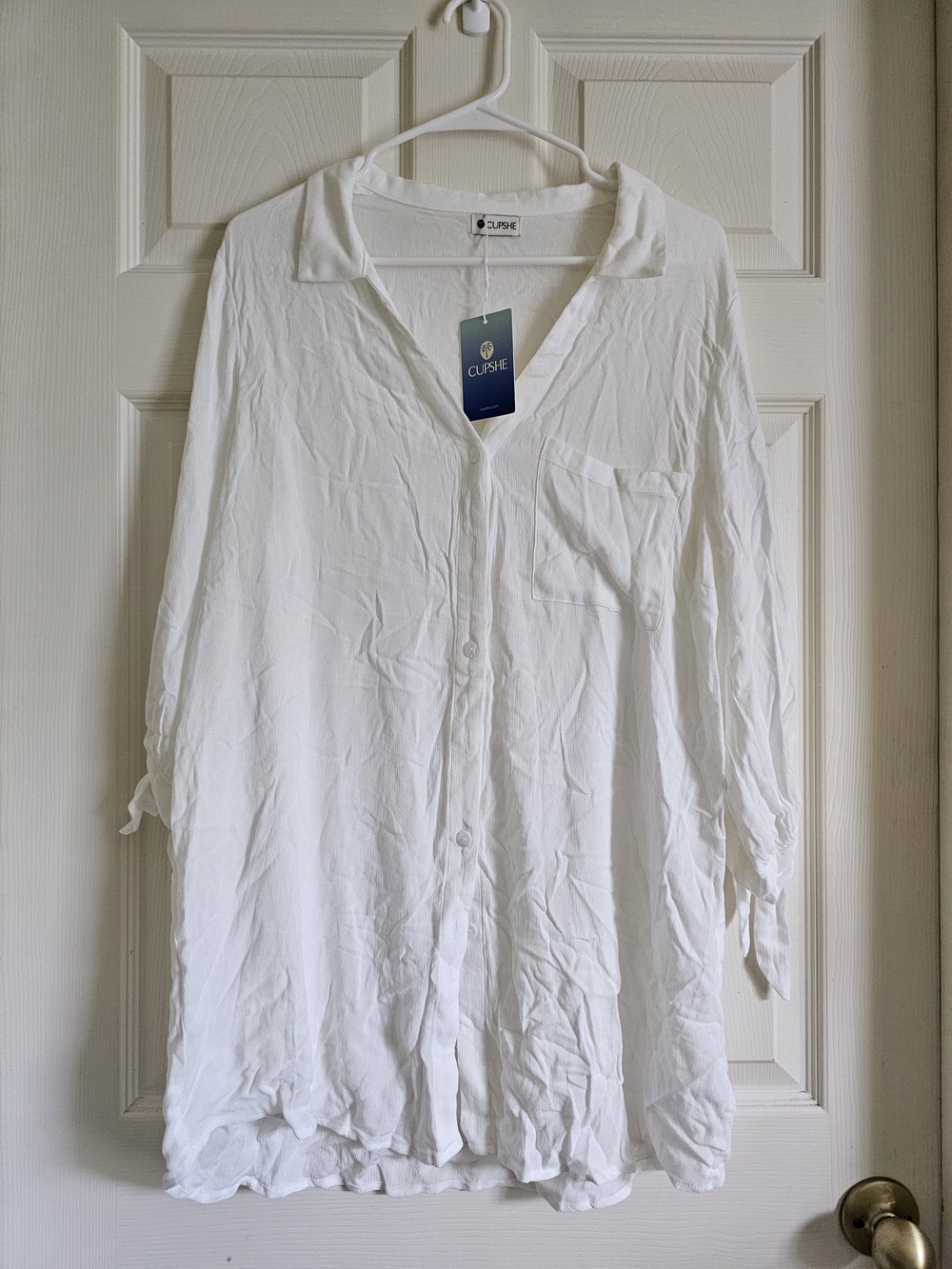 NWT Cupshe Women's Size L White Button-Front Shirt Swim Cover-Up Dress